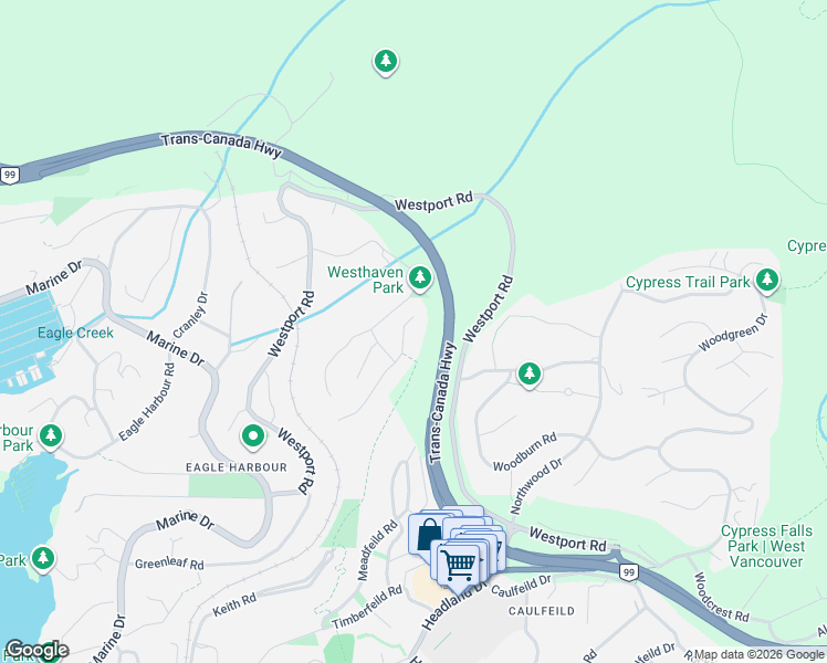map of restaurants, bars, coffee shops, grocery stores, and more near 5387 Westhaven Wynd in West Vancouver
