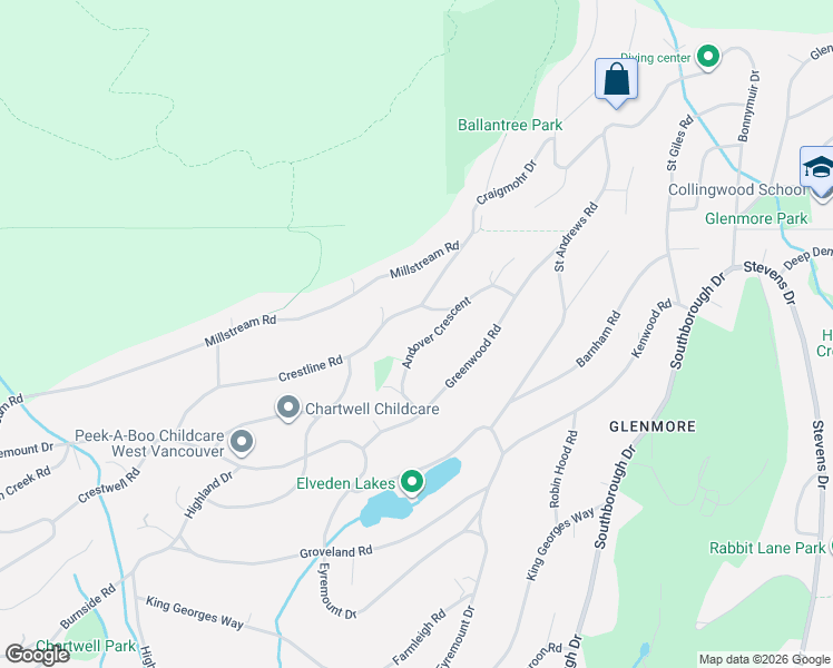 map of restaurants, bars, coffee shops, grocery stores, and more near 795 Andover Crescent in West Vancouver