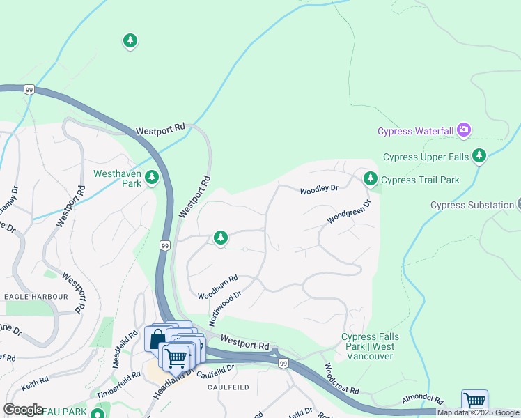 map of restaurants, bars, coffee shops, grocery stores, and more near 4809 Northwood Place in West Vancouver