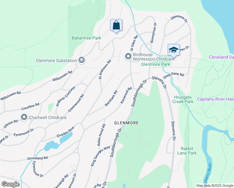 map of restaurants, bars, coffee shops, grocery stores, and more near 618 Barnham Road in West Vancouver