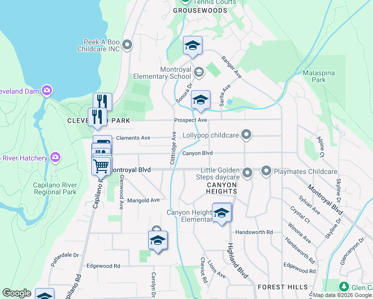 map of restaurants, bars, coffee shops, grocery stores, and more near 992 Canyon Boulevard in North Vancouver