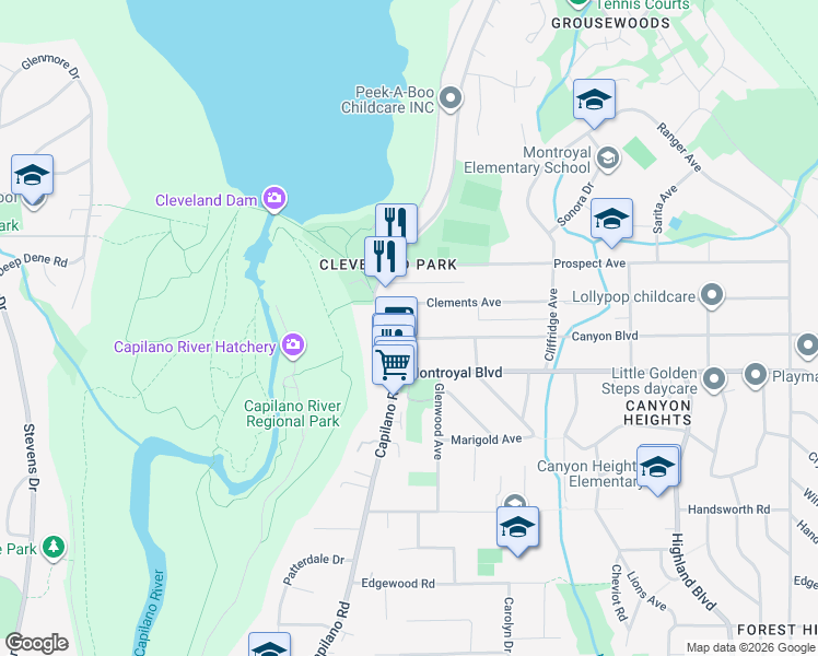 map of restaurants, bars, coffee shops, grocery stores, and more near 1168 Canyon Boulevard in North Vancouver