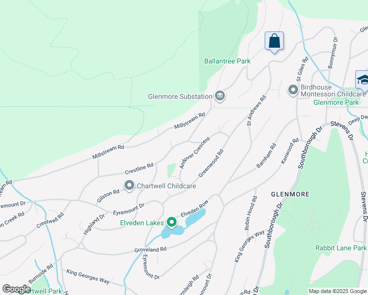 map of restaurants, bars, coffee shops, grocery stores, and more near 1040 Crestline Road in West Vancouver