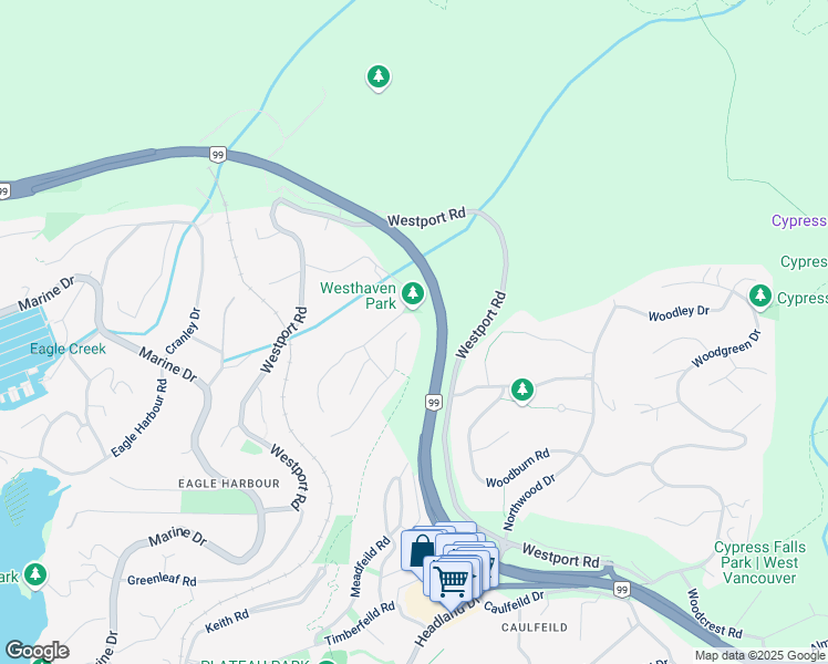 map of restaurants, bars, coffee shops, grocery stores, and more near 5399 Westhaven Wynd in West Vancouver