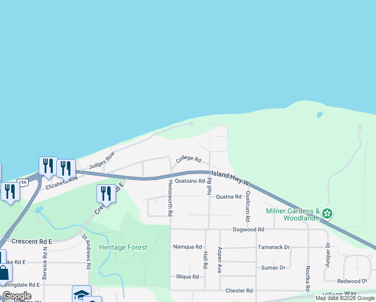 map of restaurants, bars, coffee shops, grocery stores, and more near in Qualicum Beach