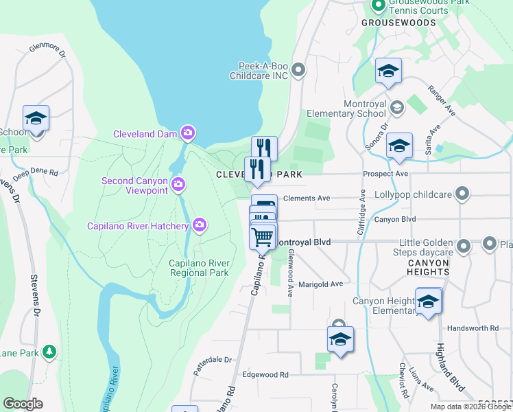 map of restaurants, bars, coffee shops, grocery stores, and more near 4990 Capilano Road in North Vancouver