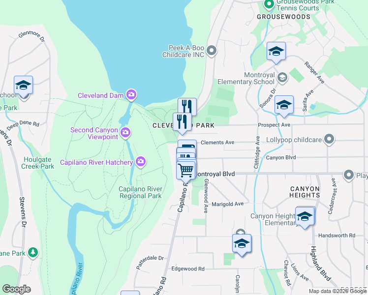 map of restaurants, bars, coffee shops, grocery stores, and more near 4990 Capilano Road in North Vancouver