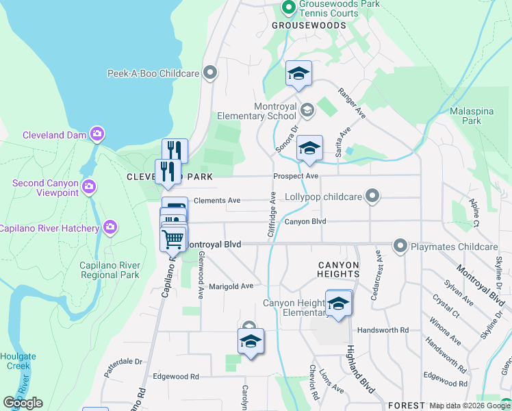 map of restaurants, bars, coffee shops, grocery stores, and more near 1033 Clements Avenue in North Vancouver
