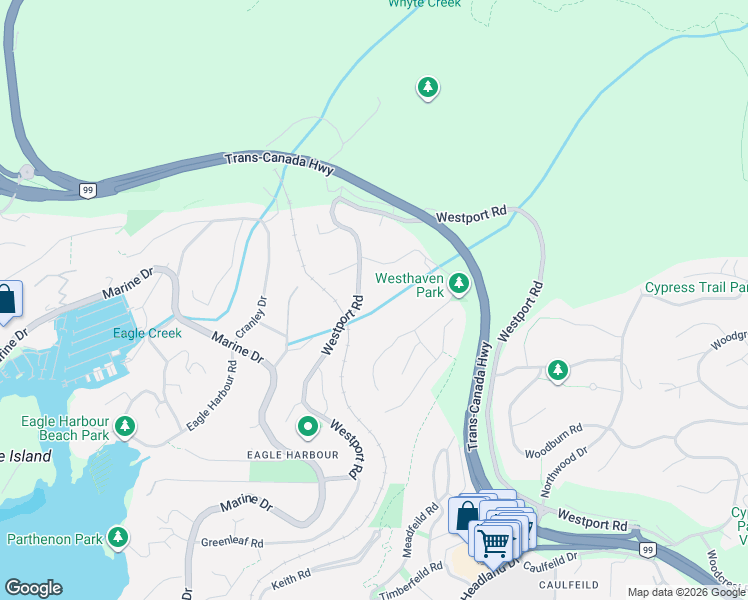 map of restaurants, bars, coffee shops, grocery stores, and more near 5663 Westport Road in West Vancouver
