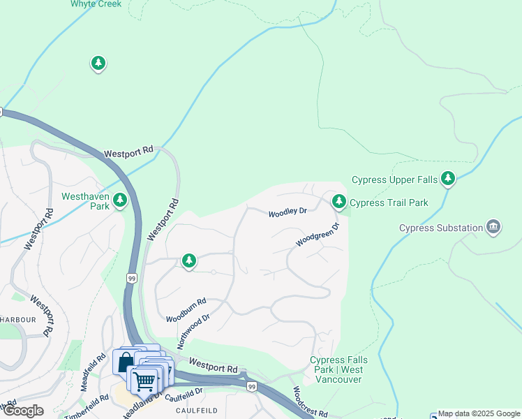 map of restaurants, bars, coffee shops, grocery stores, and more near 4779 Woodley Drive in West Vancouver