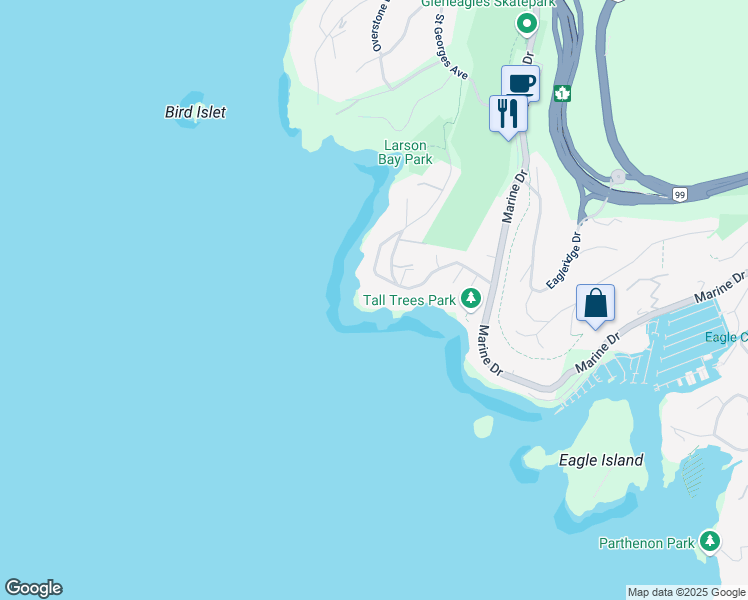 map of restaurants, bars, coffee shops, grocery stores, and more near 6060 Blink Bonnie Road in West Vancouver