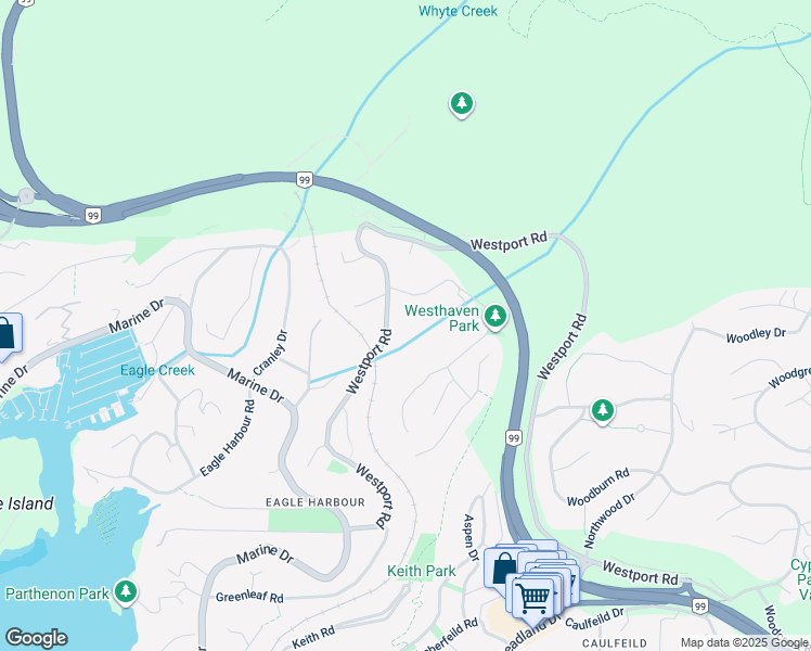 map of restaurants, bars, coffee shops, grocery stores, and more near 5657 Westport Road in West Vancouver