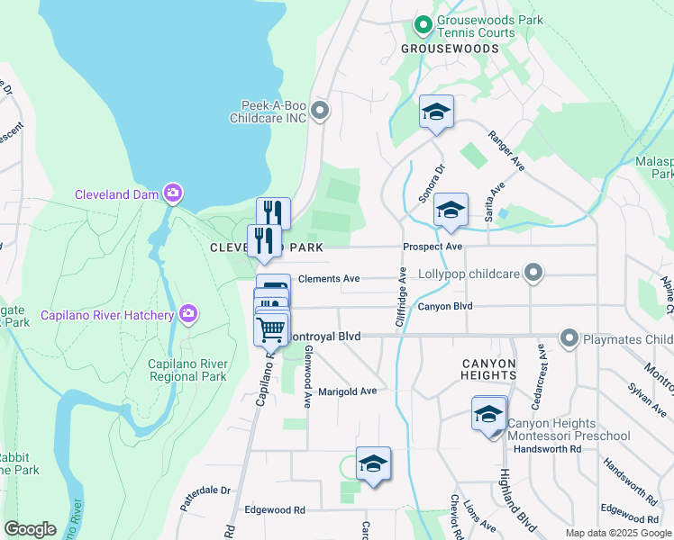 map of restaurants, bars, coffee shops, grocery stores, and more near 1072 Clements Avenue in North Vancouver