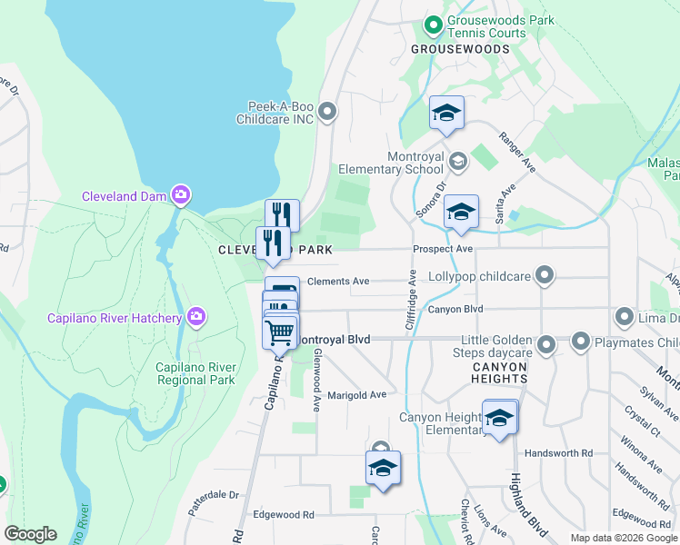 map of restaurants, bars, coffee shops, grocery stores, and more near 1076 Clements Avenue in North Vancouver
