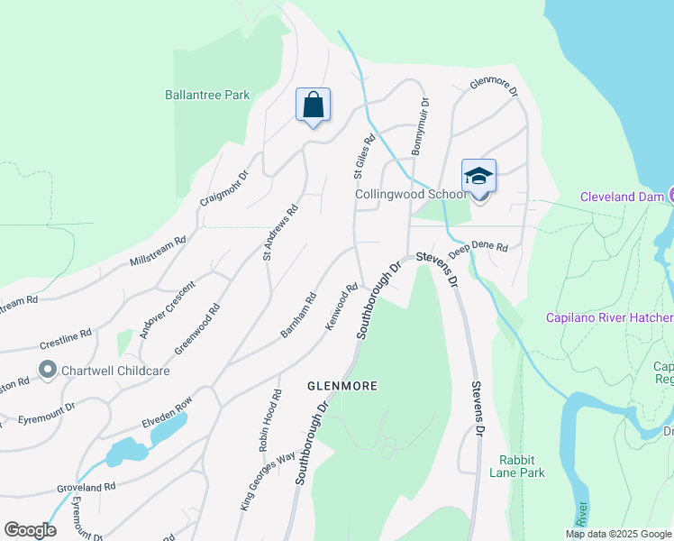 map of restaurants, bars, coffee shops, grocery stores, and more near 605 Barnham Road in West Vancouver