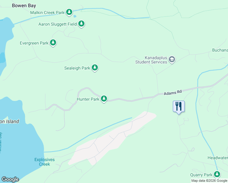 map of restaurants, bars, coffee shops, grocery stores, and more near 1520 Adams Road in Bowen Island