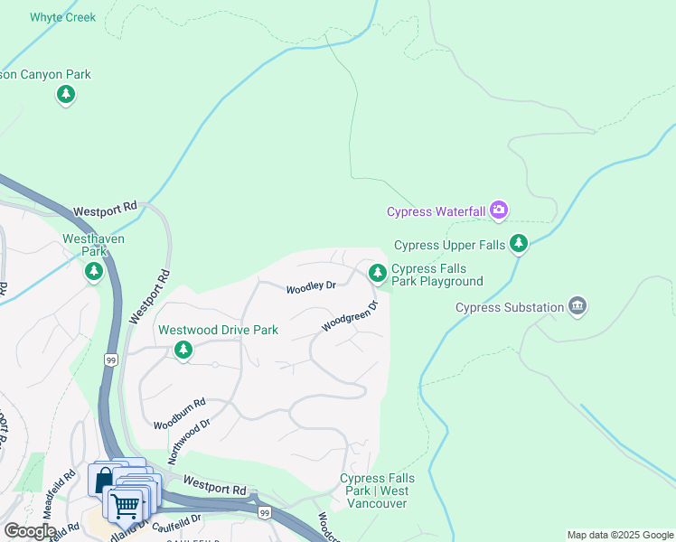 map of restaurants, bars, coffee shops, grocery stores, and more near 4757 Woodgreen Drive in West Vancouver