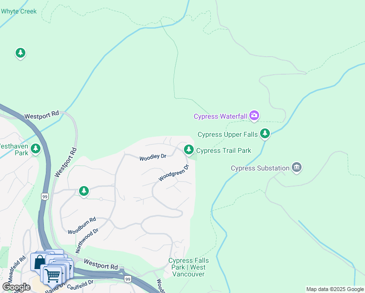 map of restaurants, bars, coffee shops, grocery stores, and more near 4720 Woodley Drive in West Vancouver