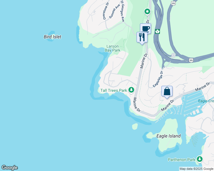 map of restaurants, bars, coffee shops, grocery stores, and more near 6060 Blink Bonnie Road in West Vancouver