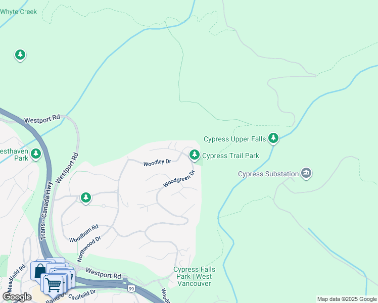 map of restaurants, bars, coffee shops, grocery stores, and more near 4720 Woodley Drive in West Vancouver