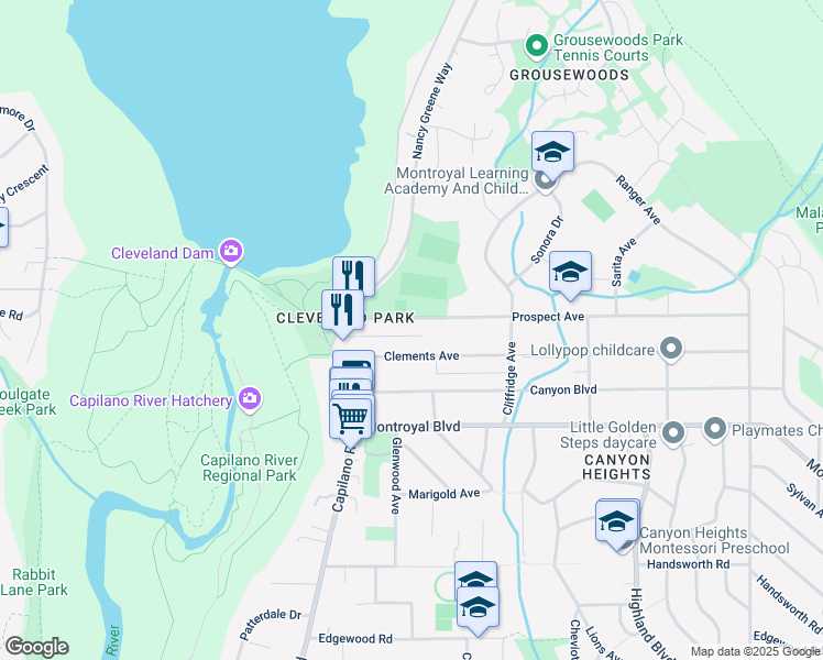map of restaurants, bars, coffee shops, grocery stores, and more near 1087 Prospect Avenue in North Vancouver
