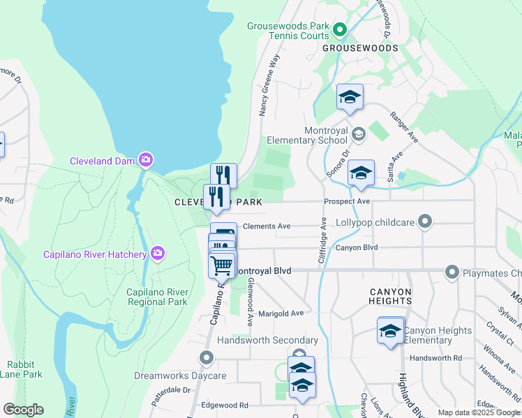 map of restaurants, bars, coffee shops, grocery stores, and more near 1087 Prospect Avenue in North Vancouver