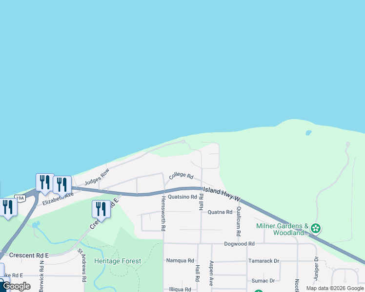 map of restaurants, bars, coffee shops, grocery stores, and more near 450 Judges Row in Qualicum Beach