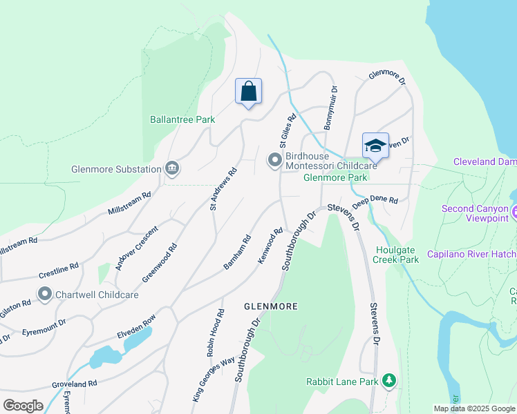 map of restaurants, bars, coffee shops, grocery stores, and more near 607 Barnham Road in West Vancouver
