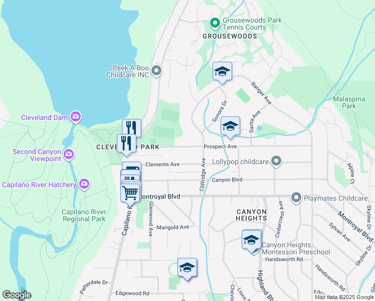 map of restaurants, bars, coffee shops, grocery stores, and more near 1041 Prospect Avenue in North Vancouver