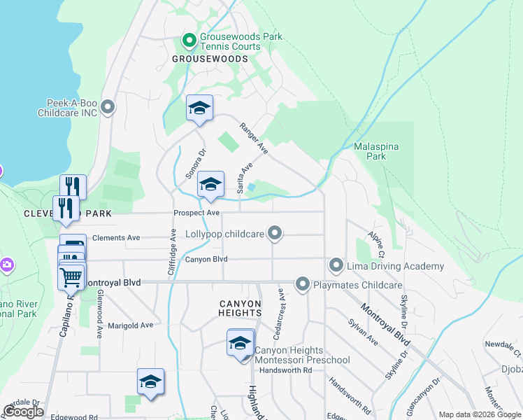 map of restaurants, bars, coffee shops, grocery stores, and more near 912 Prospect Avenue in North Vancouver