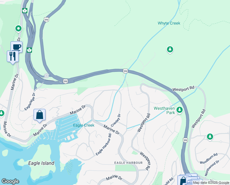 map of restaurants, bars, coffee shops, grocery stores, and more near 5749 Cranley Drive in West Vancouver