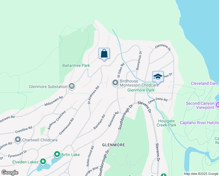 map of restaurants, bars, coffee shops, grocery stores, and more near 578 Saint Andrews Place in West Vancouver