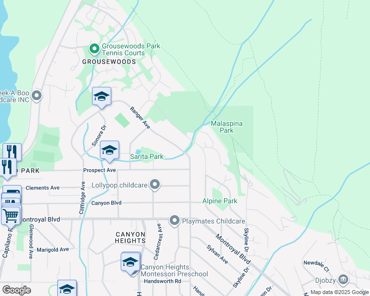 map of restaurants, bars, coffee shops, grocery stores, and more near 5154 Ranger Avenue in North Vancouver