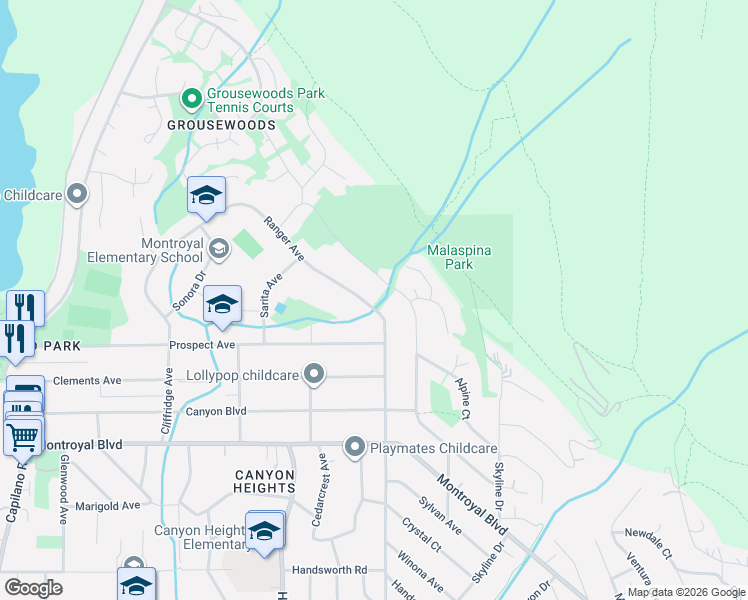map of restaurants, bars, coffee shops, grocery stores, and more near 5154 Ranger Avenue in North Vancouver