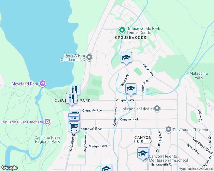 map of restaurants, bars, coffee shops, grocery stores, and more near 5199 Cliffridge Avenue in North Vancouver