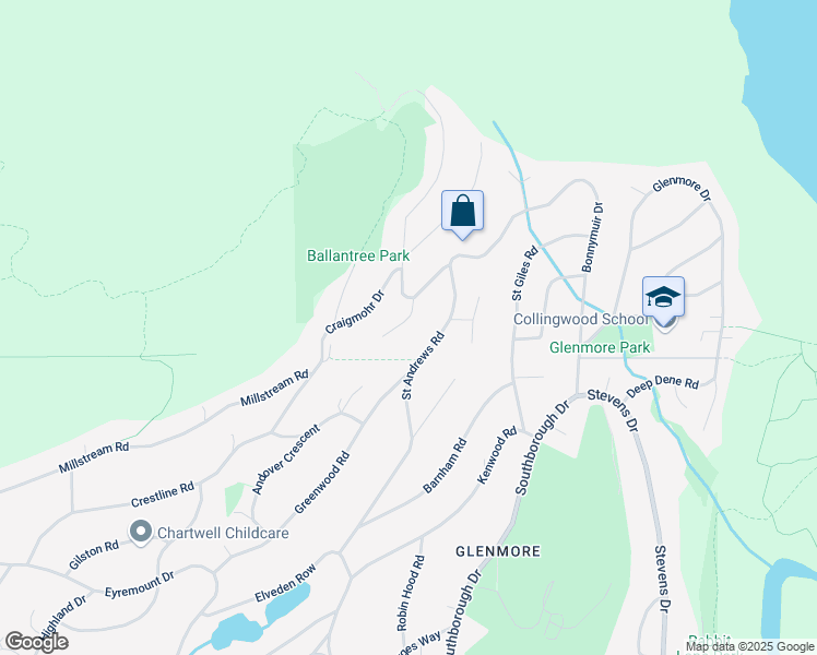 map of restaurants, bars, coffee shops, grocery stores, and more near 520 Ballantree Place in West Vancouver