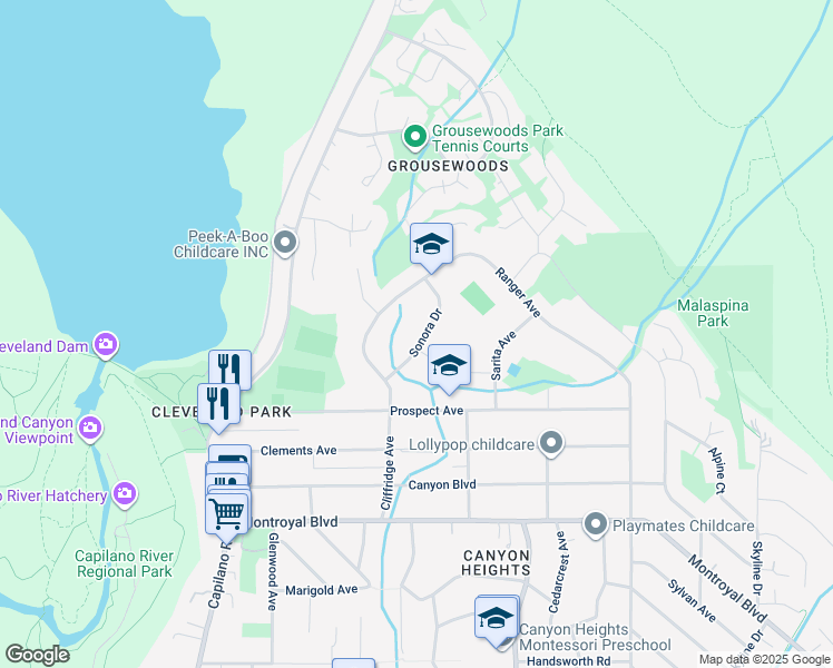 map of restaurants, bars, coffee shops, grocery stores, and more near 5257 Sonora Drive in North Vancouver