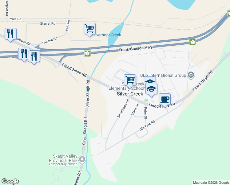 map of restaurants, bars, coffee shops, grocery stores, and more near 63650 Flood Hope Road in Hope