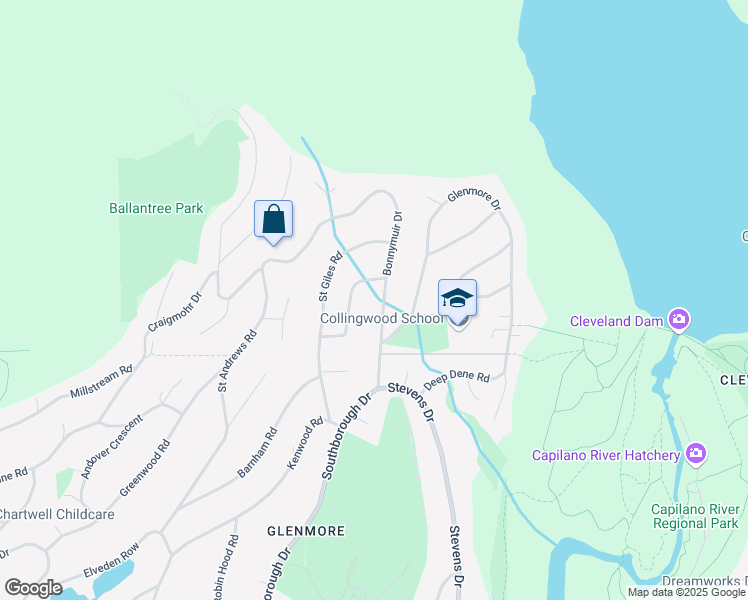 map of restaurants, bars, coffee shops, grocery stores, and more near 105 Bonnymuir Drive in West Vancouver