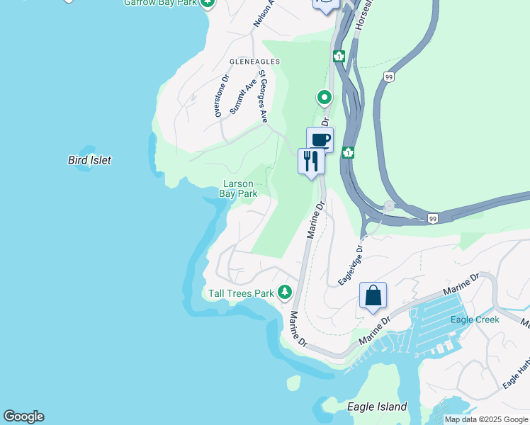 map of restaurants, bars, coffee shops, grocery stores, and more near 6148 Gleneagles Drive in West Vancouver