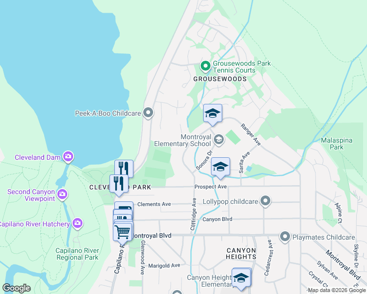 map of restaurants, bars, coffee shops, grocery stores, and more near 5261 Cliffridge Avenue in North Vancouver