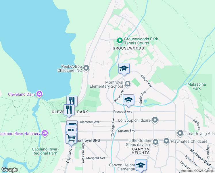 map of restaurants, bars, coffee shops, grocery stores, and more near 5295 Cliffridge Avenue in North Vancouver