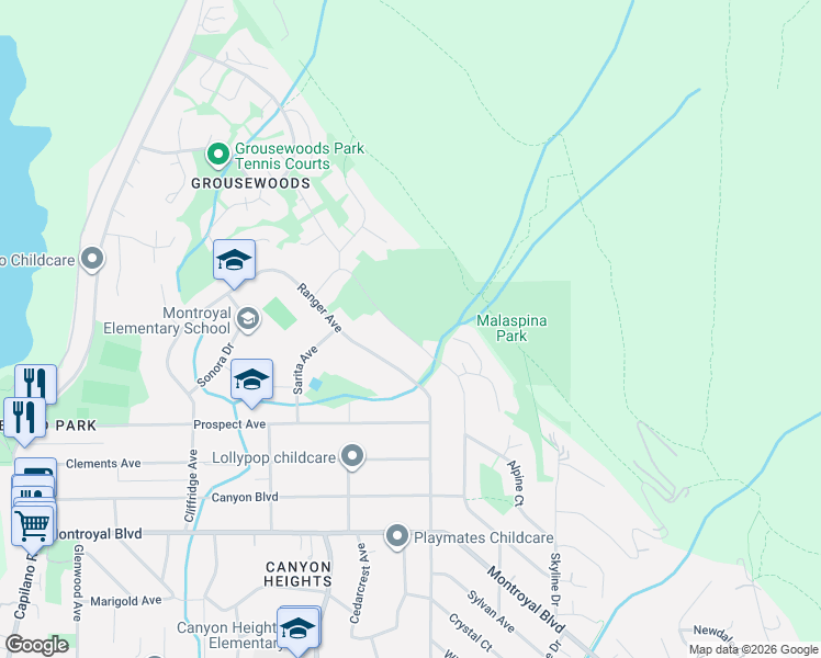 map of restaurants, bars, coffee shops, grocery stores, and more near 5240 Malaspina Place in North Vancouver