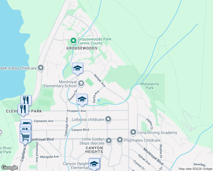 map of restaurants, bars, coffee shops, grocery stores, and more near in North Vancouver