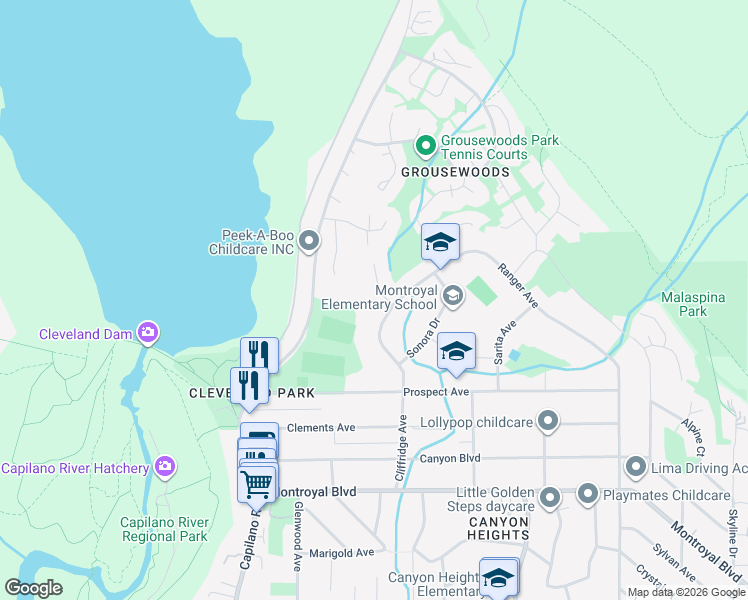 map of restaurants, bars, coffee shops, grocery stores, and more near 5319 Esperanza Drive in North Vancouver