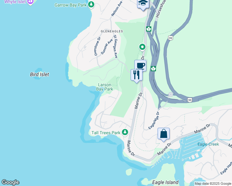 map of restaurants, bars, coffee shops, grocery stores, and more near 6154 Gleneagles Drive in West Vancouver