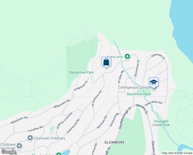 map of restaurants, bars, coffee shops, grocery stores, and more near 515 Ballantree Road in West Vancouver