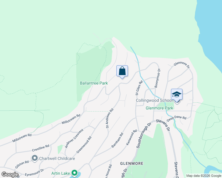 map of restaurants, bars, coffee shops, grocery stores, and more near 515 Ballantree Road in West Vancouver