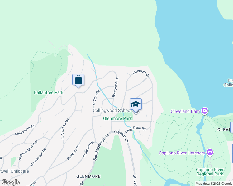 map of restaurants, bars, coffee shops, grocery stores, and more near 96 Bonnymuir Drive in West Vancouver