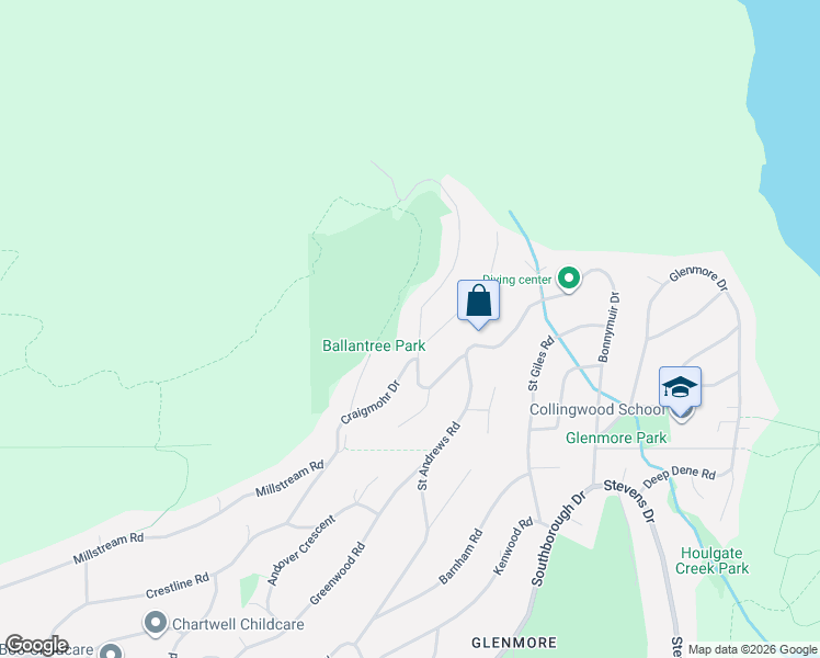map of restaurants, bars, coffee shops, grocery stores, and more near 556 Ballantree Road in West Vancouver